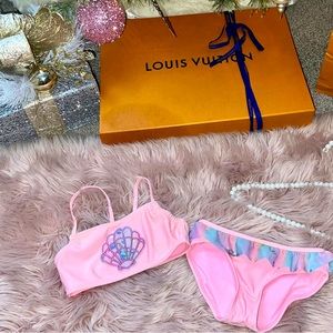 2 Piece Seashell Tulle Sequin Mermaid Bikini Swimsuit, Size 6